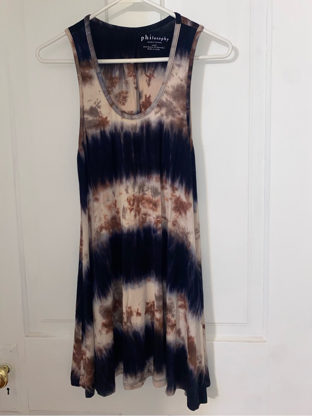 Philosophy Navy and Brown Tie-Dye Tank Mini Dress